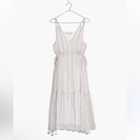 NEW Apiece Apart Daphne Midi Dress Lurex Metallic White Fez Stripe Size 2 - Picture 11 of 11